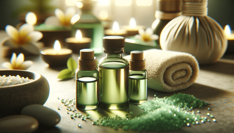 Óleos essenciais utilizados para aromaterapia em um espaço de naturologia