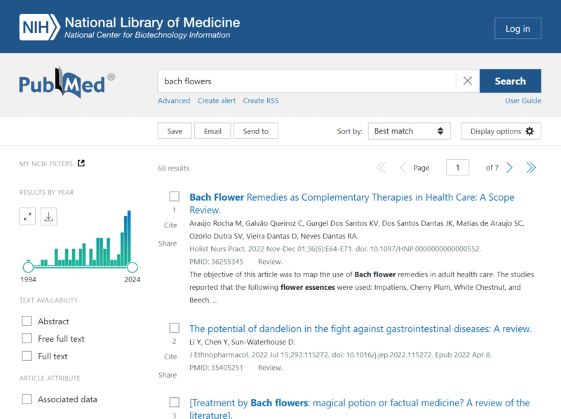 Busca de estudos científicos sobre floriais de bach na plataforma Pubmed